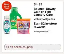Walgreens Bounce, Downy, Gain or Tide Laundry Care offer