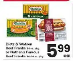 Safeway Dietz & Watson Beef Franks or Nathan's Famous Beef Franks offer