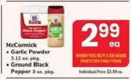 Safeway McCormick Garlic Powder / Ground Black Pepper offer