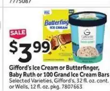 Stop&Shop Gifford's Ice Cream or Butterfinger, Baby Ruth or 100 Grand Ice Cream Bars offer