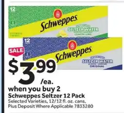 Stop&Shop Schweppes Seltzer 12 Pack offer