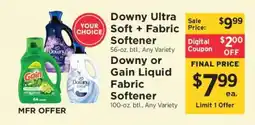 ShopRite Downy Ultra Soft + Fabric Softener / Downy or Gain Liquid Fabric Softener offer