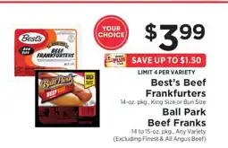 ShopRite Bestβs Beef Frankfurters / Ball Park Beef Franks offer