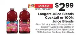 ShopRite Langers Juice Blends Cocktail or 100% Juice Blends offer