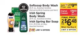 ShopRite Softsoap Body Wash, Irish Spring Body Wash, Irish Spring Bar Soap offer
