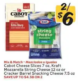 Winn Dixie Cabot Cheese Slices / Kraft Mozzarella String Cheese / Cracker Barrel Snacking Cheese offer