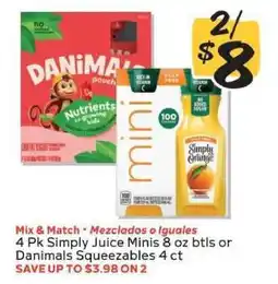 Winn Dixie Simply Juice Minis or Danimals Squeezables offer