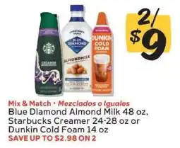 Winn Dixie Blue Diamond Almond Milk, Starbucks Creamer, Dunkin Cold Foam offer