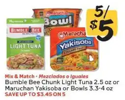 Winn Dixie Bumble Bee Chunk Light Tuna or Maruchan Yakisoba or Bowls offer