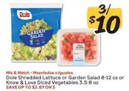 Winn Dixie Dole Shredded Lettuce or Garden Salad / Know & Love Diced Vegetables offer