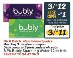 Winn Dixie 8 Pk Bubly Sparkling Water 12 oz btls offer