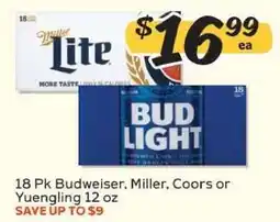 Winn Dixie 18 Pk Budweiser, Miller, Coors or Yuengling 12 oz offer