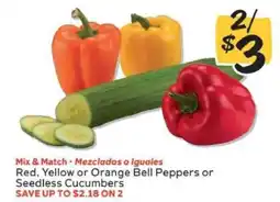 Winn Dixie Red, Yellow or Orange Bell Peppers or Seedless Cucumbers offer