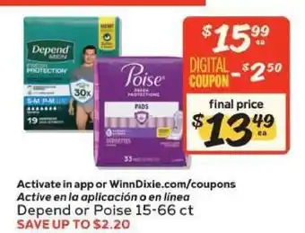 Winn Dixie Depend or Poise offer