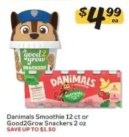 Winn Dixie Danimals Smoothie 12 ct or Good2Grow Snackers 2 oz offer