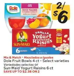 Winn Dixie Dole Fruit Bowls or Sun-Maid Yogurt Raisins offer