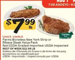 Winn Dixie Farms Boneless New York Strip or Ribeye Steak Value Pack offer