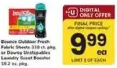 Safeway Bounce Outdoor Fresh Fabric Sheets or Downy Unstoppable Laundry Scent Booster offer