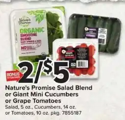 Giant Food Nature's Promise Salad Blend or Giant Mini Cucumbers or Grape Tomatoes offer