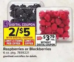 Giant Food Raspberries or Blackberries offer