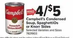 Giant Food Campbell's Condensed Soup, SpaghettiOs or Knorr Sides offer
