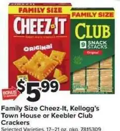Giant Food Family Size Cheez-It, Kellogg's Town House or Keebler Club Crackers offer