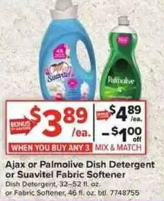 Giant Food Ajax or Palmolive Dish Detergent or Suavital Fabric Softener offer