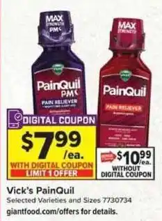 Giant Food Vick's PainQuil offer