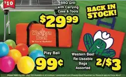 Western Beef BBQ Grill with Carrying Case & Tools, Western Beef Re-Useable Bags, Assorted Play Ball offer