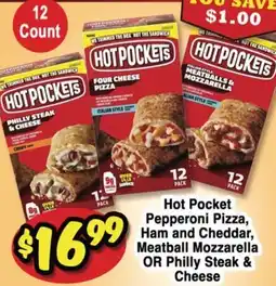 Western Beef Hot Pocket Pepperoni Pizza, Ham and Cheddar, Meatball Mozzarella OR Philly Steak & Cheese offer