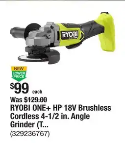 The Home Depot RYOBI ONE+ HP 18V Brushless Cordless 4-1/2 in. Angle Grinder (Tool Only) offer