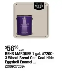 The Home Depot BEHR MARQUEE 1 gal. #720C-3 Wheat Bread One-Coat Hide Eggshell Enamel Interior Paint & Primer offer