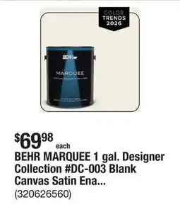 The Home Depot BEHR MARQUEE 1 gal. Designer Collection #DC-003 Blank Canvas Satin Enamel Exterior Paint & Primer offer