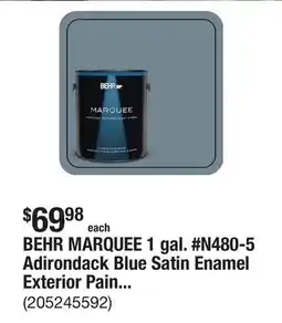 The Home Depot BEHR MARQUEE 1 gal. #N480-5 Adirondack Blue Satin Enamel Exterior Paint & Primer offer