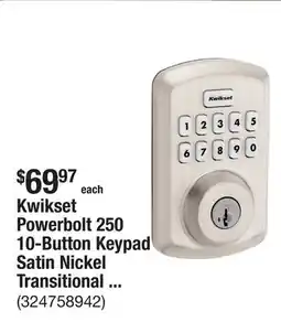 The Home Depot Kwikset Powerbolt 250 10-Button Keypad Satin Nickel Transitional Electronic Deadbolt Door Lock offer