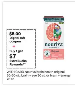CVS Neuriva brain health original 30-50 ct., brain + eye 30 ct. or brain + energy 75 ct offer