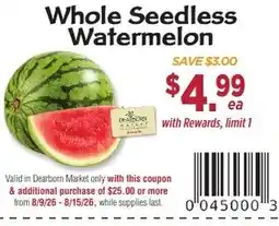 Dearborn Market Whole Seedless Watermelon offer