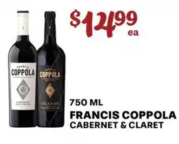 Price Cutter Francis coppola cabernet & claret offer