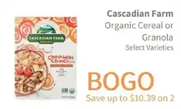 Akin's Natural Foods Cascadian Farm Organic Cereal or Granola offer