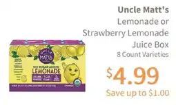 Akin's Natural Foods Uncle Matt's Lemonade or Strawberry Lemonade Juice Box offer