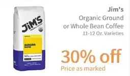 Akin's Natural Foods Jim's Organic Ground or Whole Bean Coffee offer