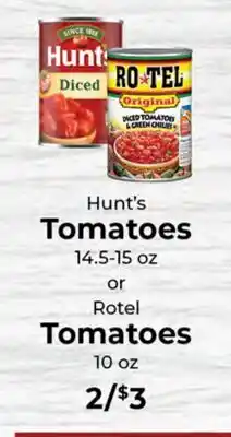 Sunset Foods Hunt's Tomatoes 14.5-15 oz or Rotel Tomatoes 10 oz offer
