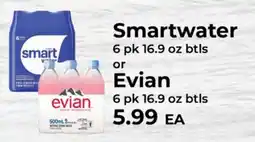 Sunset Foods Smartwater 6 pk 16.9 oz btls or Evian 6 pk 16.9 oz btls offer