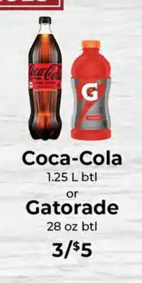 Sunset Foods Coca-Cola 1.25 L btl or Gatorade 28 oz btl offer