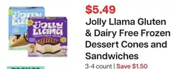 Lunds & Byerlys Jolly Llama Gluten & Dairy Free Frozen Dessert Cones and Sandwiches offer