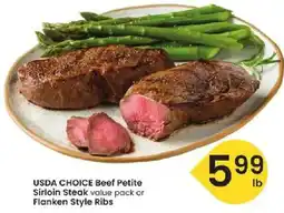Albertsons Usda choice beef petite sirloin steak value pack or flanken style ribs offer