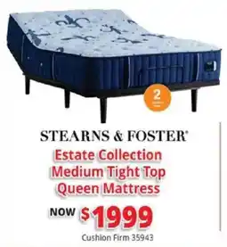ABC Warehouse Stearns & Foster estate collection medium tight top queen mattress offer