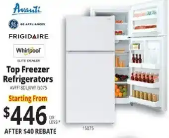 ABC Warehouse Avanti top freezer refrigerators offer