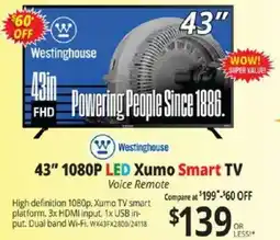 ABC Warehouse Westinghouse 43" 1080p LED Xumo Smart TV offer