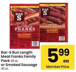 Albertsons Bar-s bun length meat franks family pack or smoked sausage offer